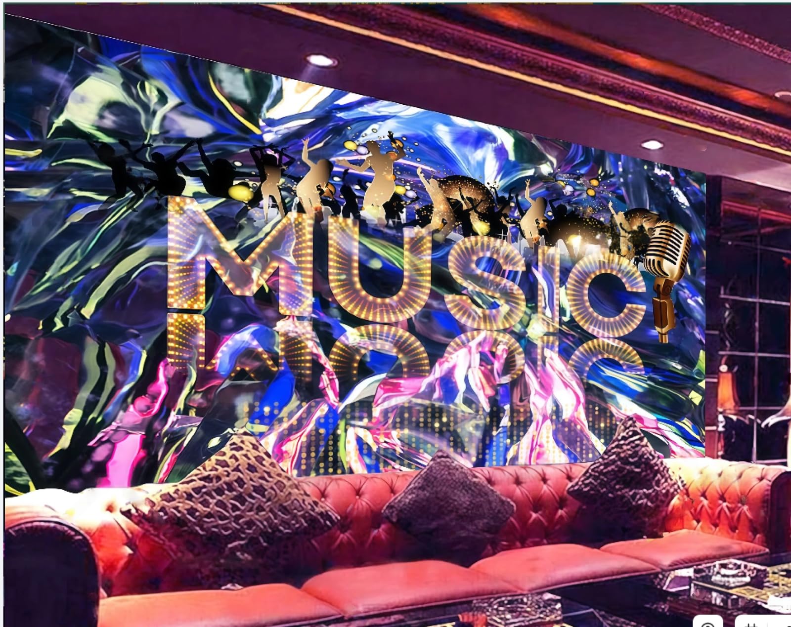 rskjdghshd Wallpaper Fashionable Cool Lights Nightclub Music Dancing Theme Bar Western Restaurant Background Wall Mural Afternoon Tea Coffee Shop Wallpaper,3D,200x140cm