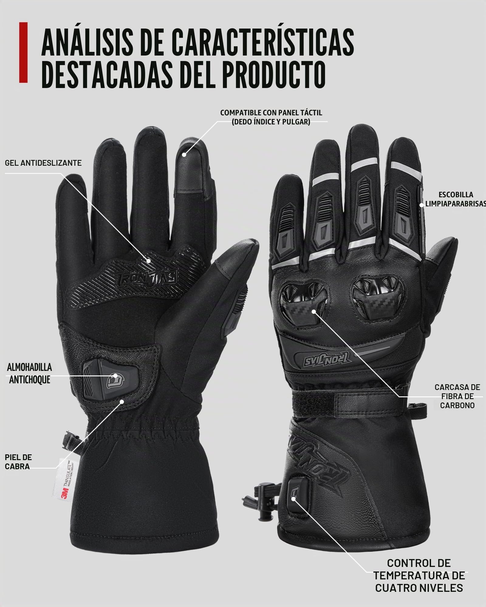IRON JIA'S Guantes calefactables Moto 3000mAh con 2025 Mejorado Control Inteligente Temperatura Guantes Moto Invierno calefactables USB Hombre Mujer con 4 Niveles Calor y múltiples Modos de Carga