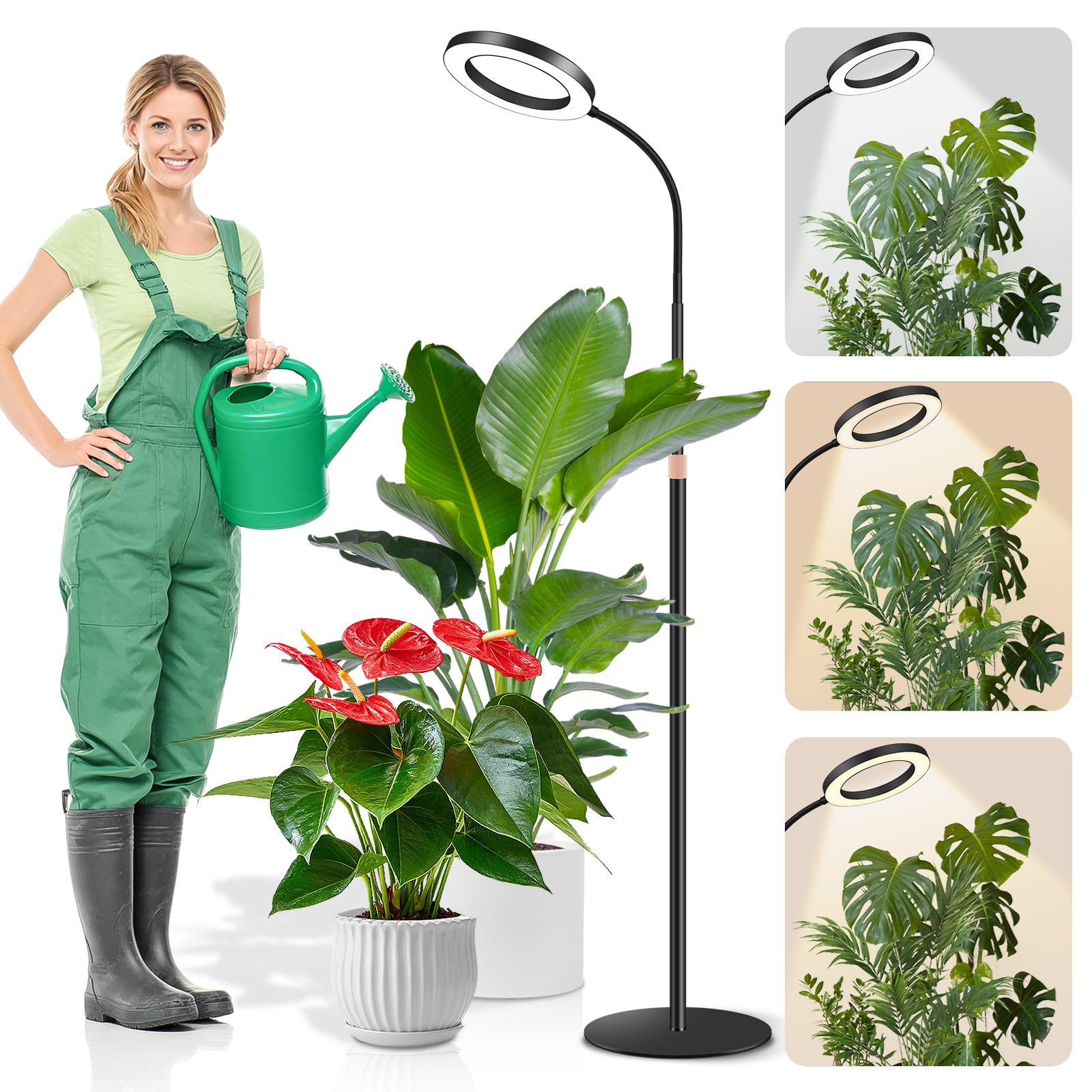 Dhapy Pflanzenlampe LED Vollspektrum, Grow Lampe für Zimmerpflanzen, Grow Light mit Standfuß, 80 LEDs 3 Lichter Modi und 5 Helligkeit, Pflanzenlampe mit Timer 6/12/16H, 58cm~170cm Höhenverstellbar