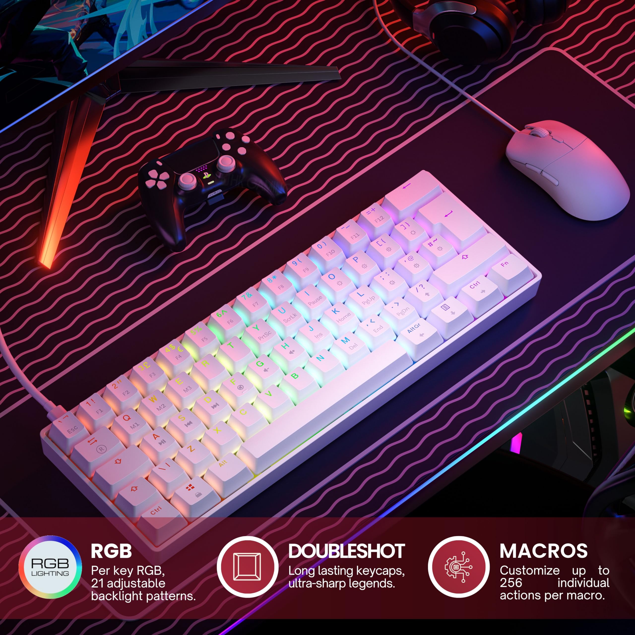 Tastiera Meccanica GK61 Hot-swap, 62 Tasti, RGB, Switch Gateron Optical Red - copertina