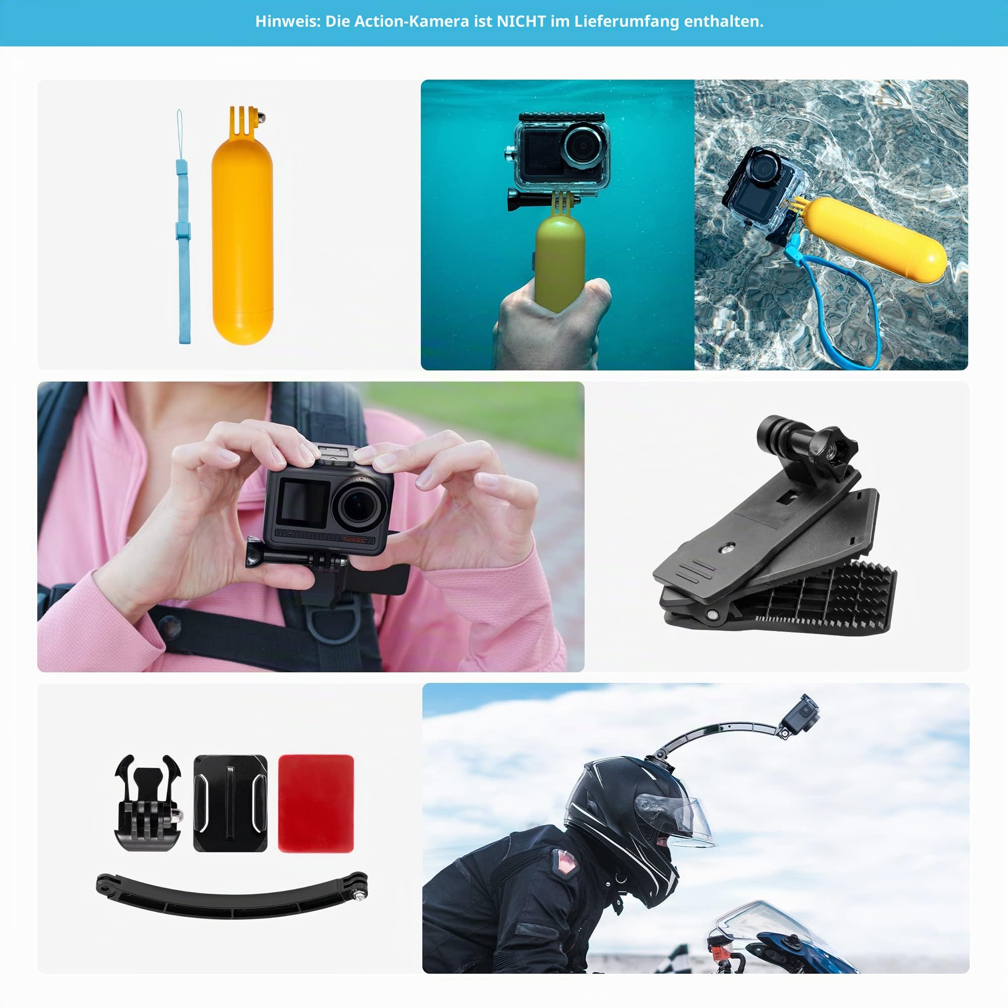 AKASO 42 in 1 Action Cam Zubehörset mit Sammeltasche, kompatibel mit EK7000/EK7000 Pro/Brave 4/Brave 4 Pro/Brave 7 LE/Brave 7/V50X/V50 Pro/V50 Elite/GoPro/DJI/Action Kamera