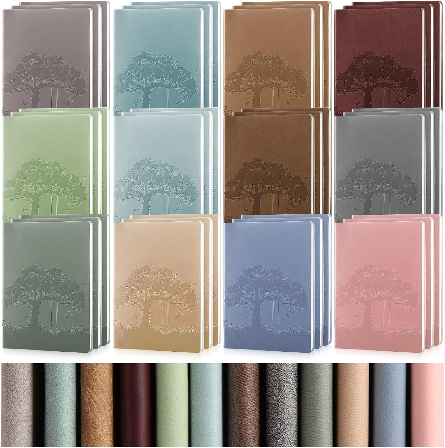 TaoBary 36 Pcs A5 PU Leather Journals Bulk Colorful Tree Journal Notebook Soft Leather Cover Lined Ruled Writing Notebook for Administrative Professionals Nurse Teacher Volunteer (Assorted Colors)