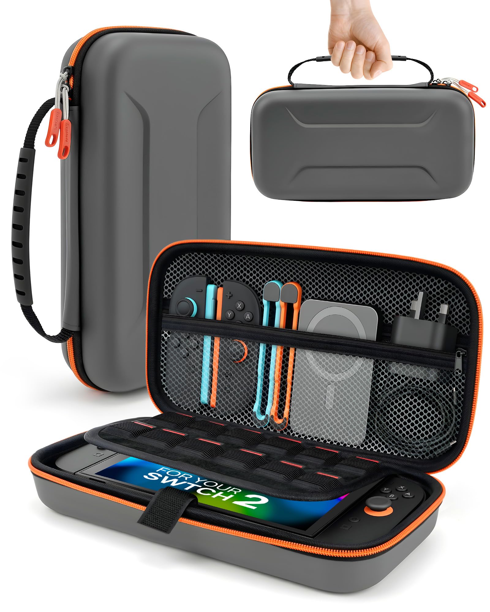 TRANSNOVO Funda para Nintendo Switch 2 (2025), Estuche de Transporte con 12 Cartuchos de Juego, Funda Protectora rígida de Viaje para Consola Nintendo Switch 2, Cargador y Accesorios, Gris