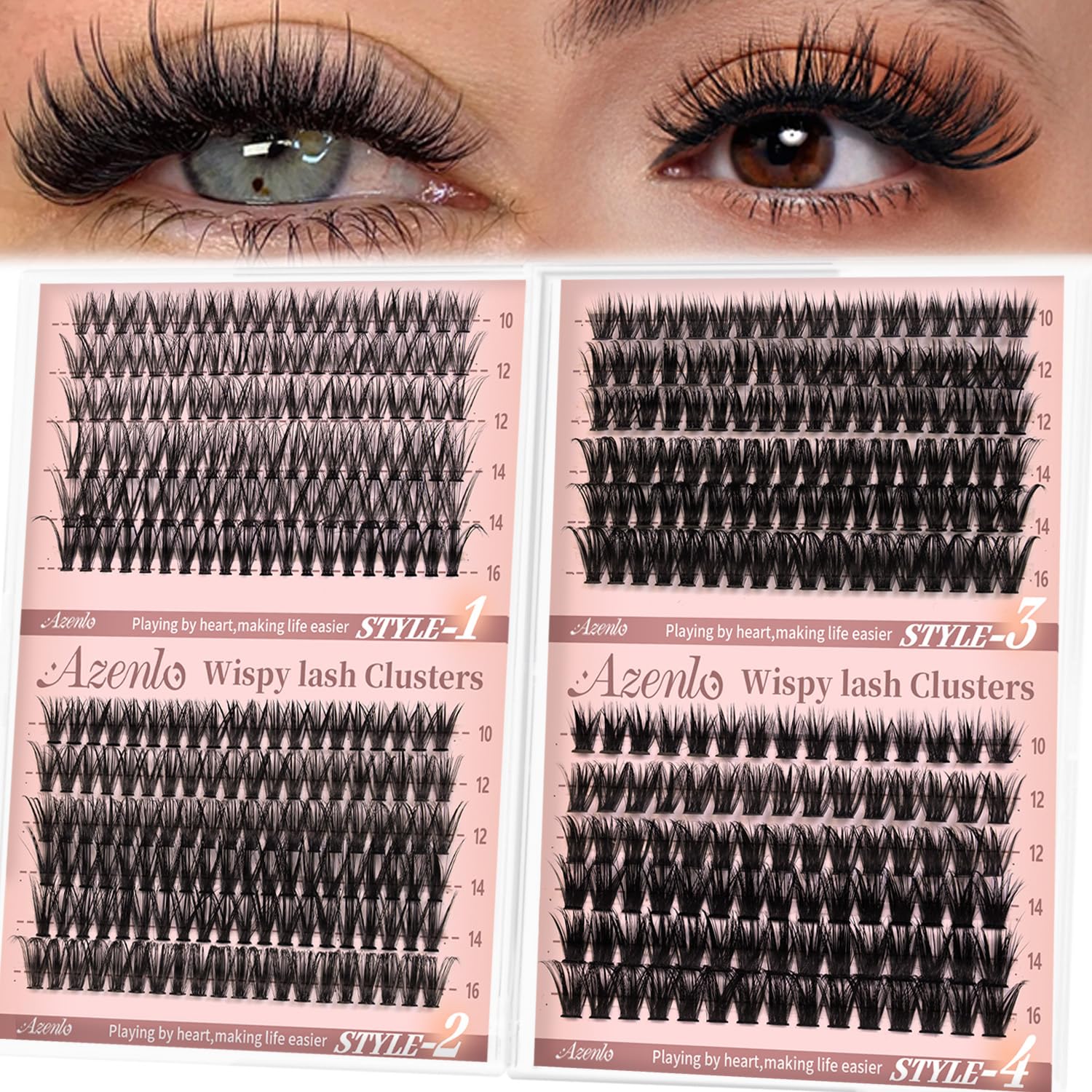Azenlo Wispy Lash Clusters 30D 40D 60D 80D- 4 Styles 10-16mm DIY Eyelash Extensions Natural Look Lightweight Beginner