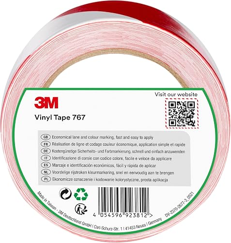 3M Ruban adhésif vinyle 767 hachuré rouge/blanc 
