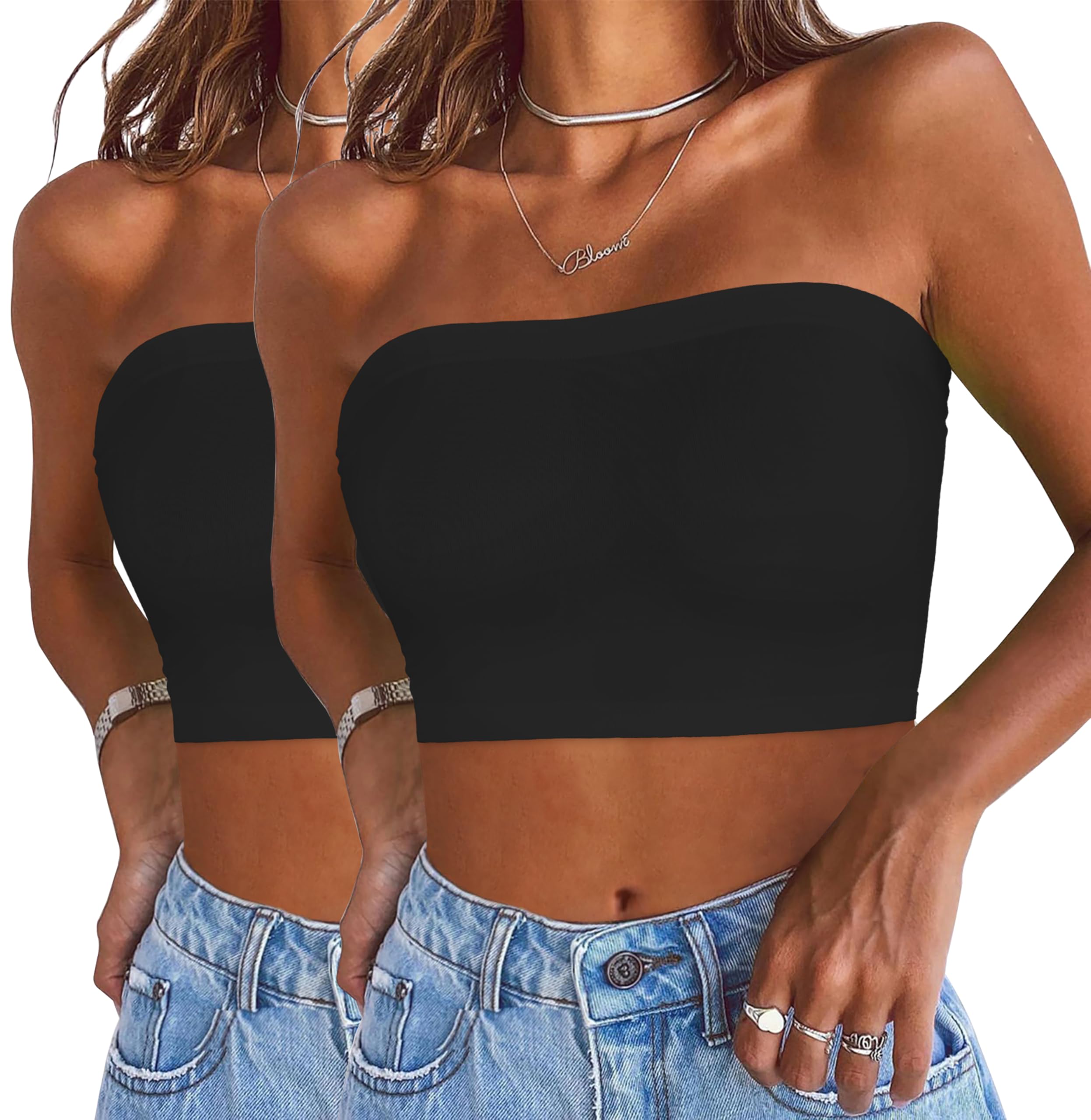 Womens Tube Tops Summer Bandeau Casual Crop Top Going Out Strapless Tank Basic Short Shirt
