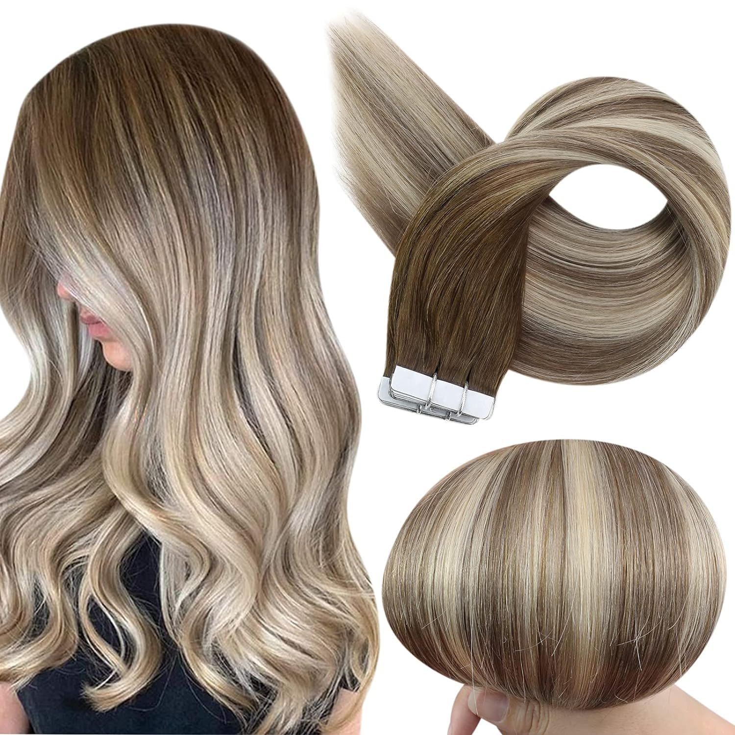 18 Inch Real Human Hair Extensions, 20 Piece Tape-In Set, Seamless Amazon.com : Full Shine Seamless Tape in Hair Extensions  main image 4