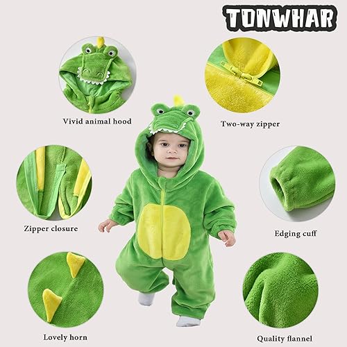 Miniatura 4 de TONWHAR - Mameluco con capucha, fantástico disfraz infantil de varios animales, como tigre o dinosaurio