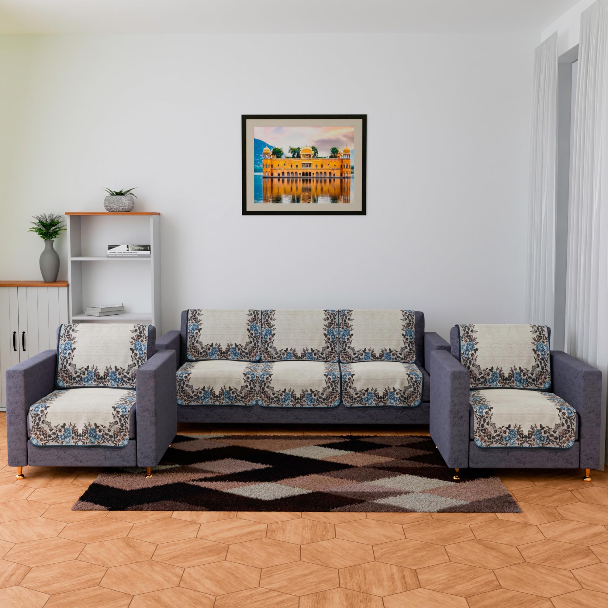 Kuber Industries Sofa Cover Set | 5-Seater Couch Cover | Net Velvet Sofa Slip Cover Set | Sofa Slipcover Set | Sofa Cover for Living Room | Blue Gulab Border Crown Sofa Cover | Cream (B0CPFKVMD8) Amazon Price History, Amazon Price Tracker