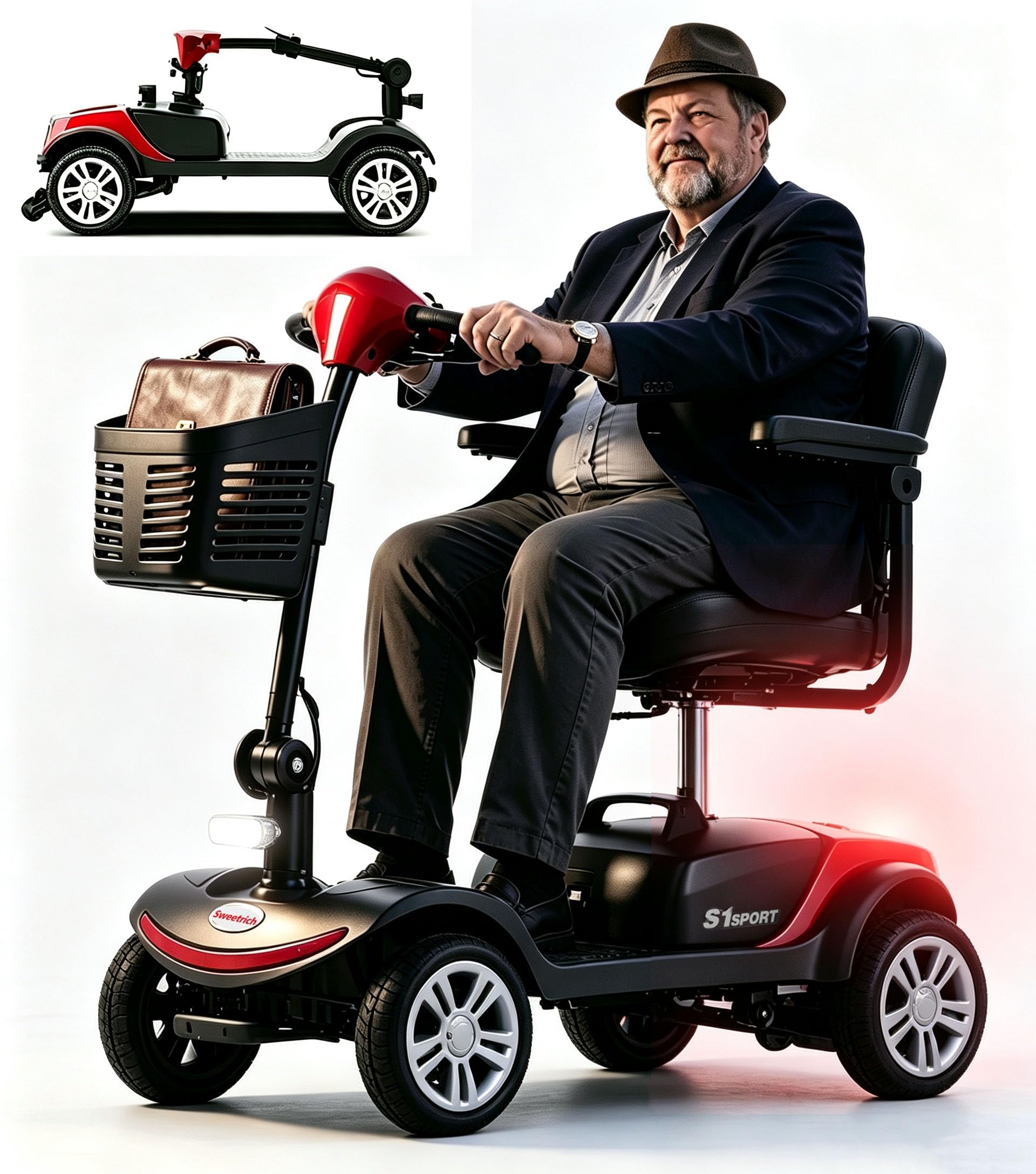 S1 SPORT - Scooter per mobilità elettrico per anziani, batteria da 12 Ah, autonomia di 15 km(Rosso)
