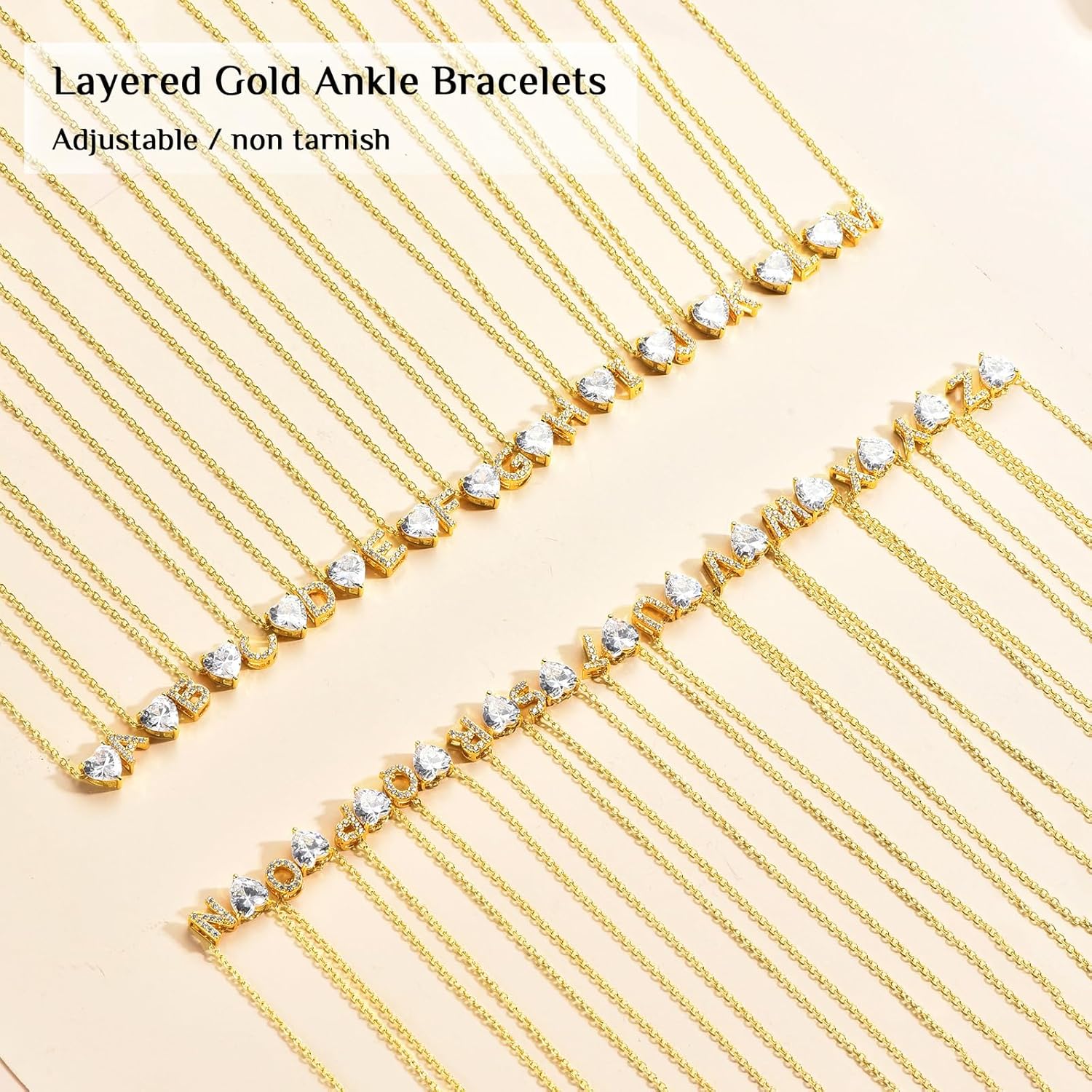 Gold Initial Ankle Bracelets for Women Waterproof 14K Gold Filled Layered Anklets for Women Non Tarnish Women's Anklets Adjustable Large Ankle Summer Beach Foot Jewelry - Image 6