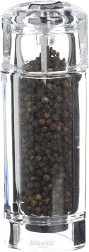 Bisetti Torino 5.9 Inch Clear Acrylic Pepper Mill With Adjustable Carbon Steel Grinder, Made in Italy