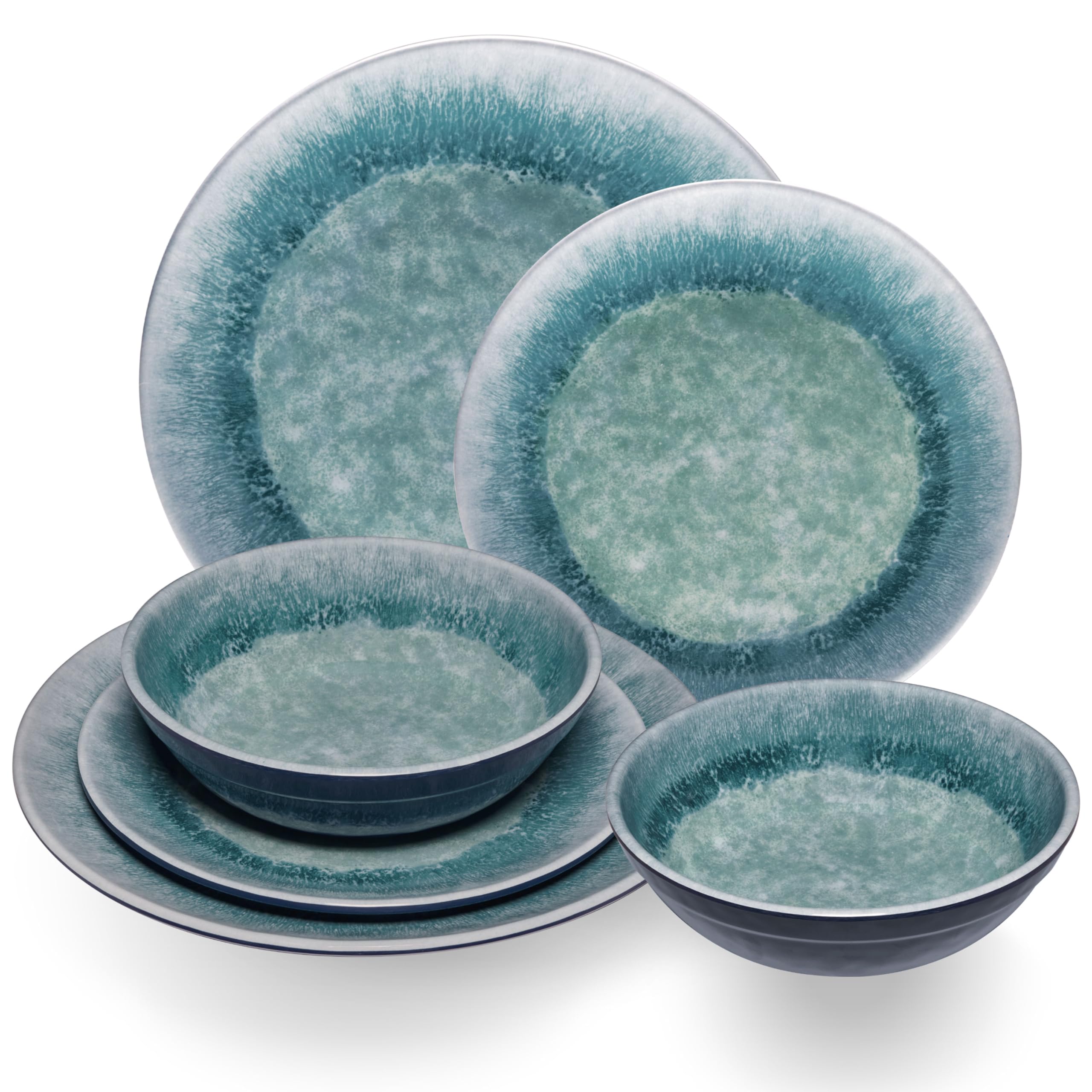 Melamin Geschirr Set Adria Blue für 2 Personen Blau - Steingutoptik Spülmaschinengeeignet Essgeschirr Campingzubehör Campinggeschirr Wohnwagen Camping Festival Picknick Gartenparty