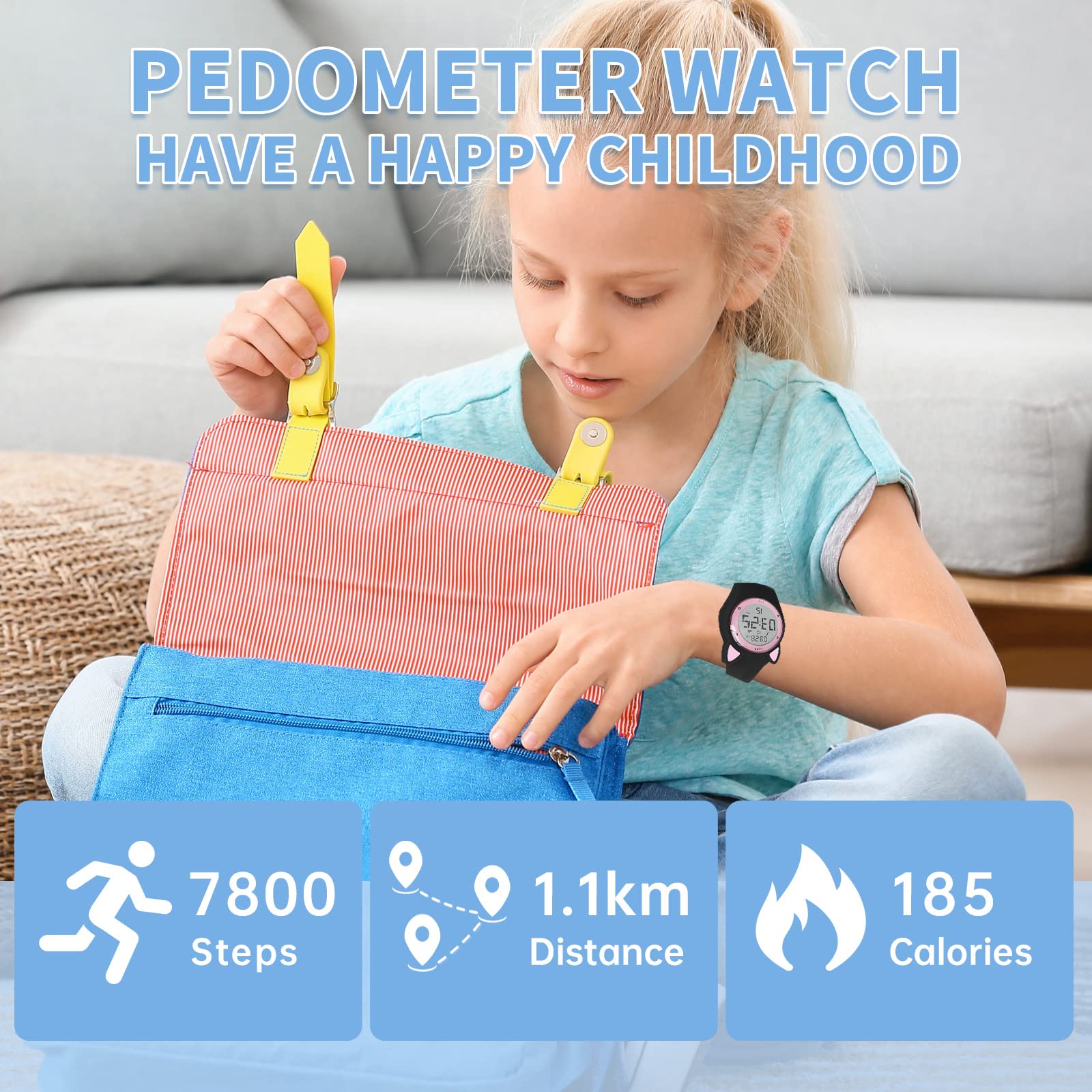 Montre Enfant Numérique Enfant avec Chronomètre, Eclairage, Alarme, Date, Podomètres Marche, Surveillance du Sommeil Montre pour Enfants Sport pour 10 Ans Fille Garçon