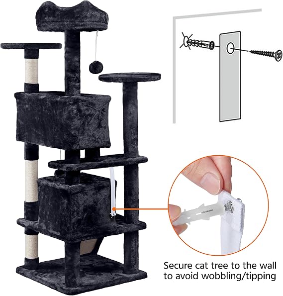 Yaheetech 139cm Cat Tree for Indoor Cats with Scratching Posts, Black