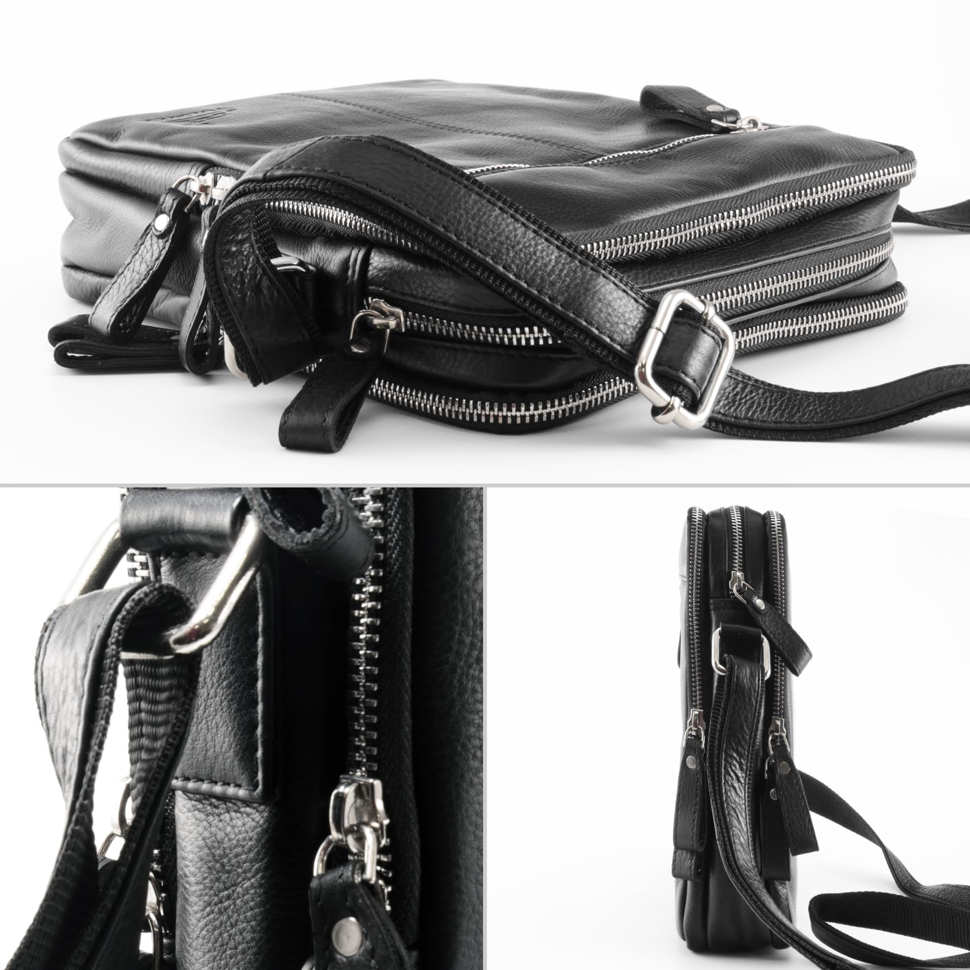 Fa.Volmer ® Echtleder Umhängetasche Herren – kleine Schultertasche, Messenger Bag für Tablet 9 Zoll, Business Tasche für Büro, Uni & Freizeit | Laredo (schwarz)