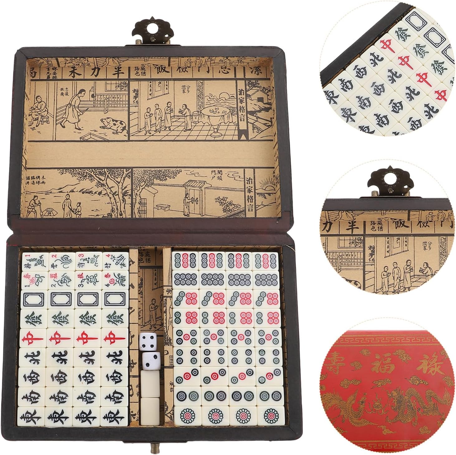 Portable Mahjong Set with Chinese Numbered Tiles and Carry Box, Small Retro Tile Game for Travel and Dorm Desktop Play – 20pcs Mahjong Kit for Adults