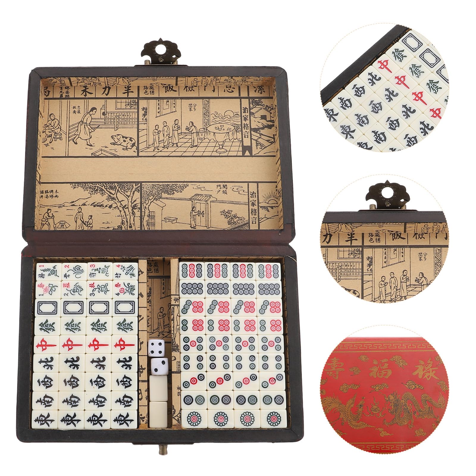Tragbares Mahjong Satz und Papier mit Tragbarer Kasten Leichtes Fliesen Mahjong Satz für Zuhause und Unterhaltung Traditionelles Chinesisches Spiel