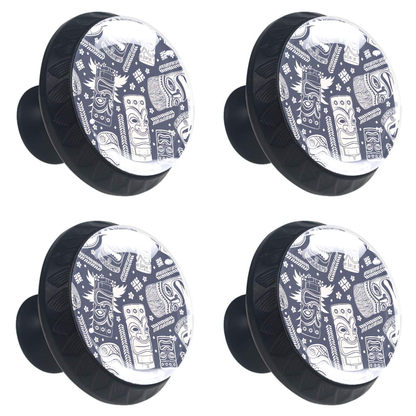 Boutons ronds en verre vintage Tiki 30mm pour meuble et cuisine x4