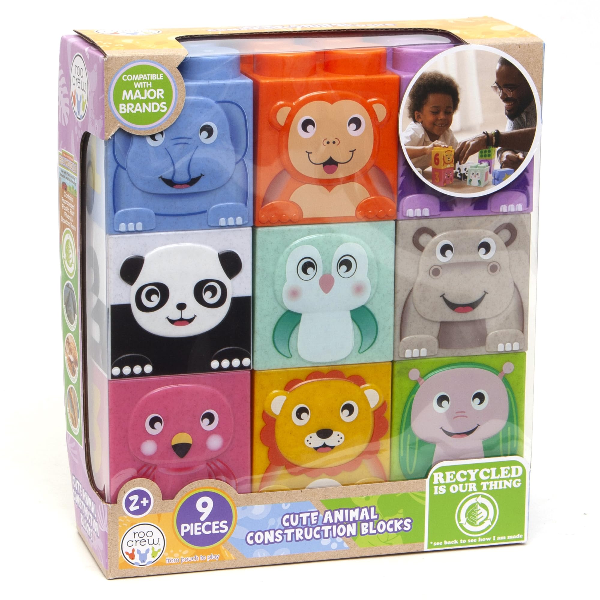 Boley Roo Crew: Cute Animal Construction Blocks - 9 Pieces - Stack & Play Animal Blocks, Developmental & Educational Toy, Preschool, Toddlers, Kids Ages 2+