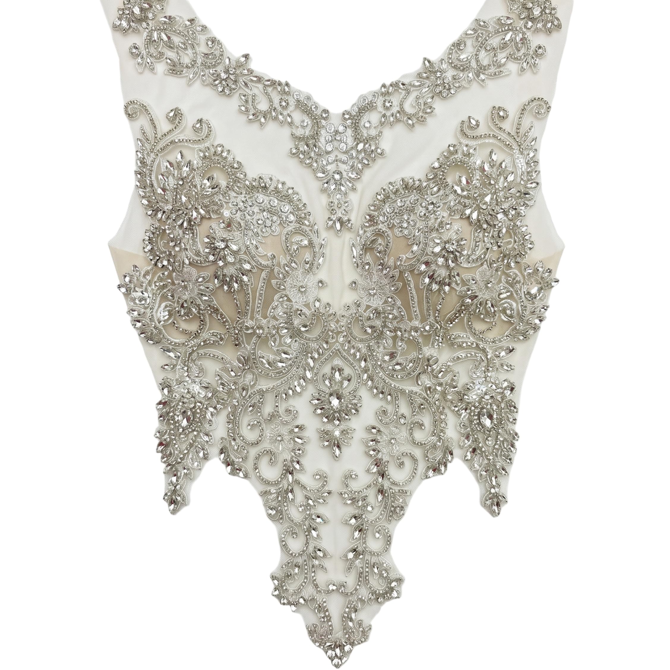 Appliques strass faites à la main en cristal argenté luxe pour robe de bal