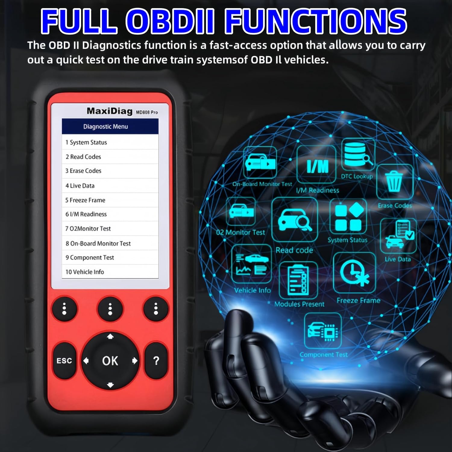 Autel MaxiDiag MD808 Pro OBD2 Scanner, All System Diagnostic Scan Tool, Upgraded of MaxiCheck Pro/MD808/MD806 Pro/MD802, 7 Reset Service Oil/D-F/EPB/SAS/BMS/Throttle, Auto Scan, Lifetime Free Update