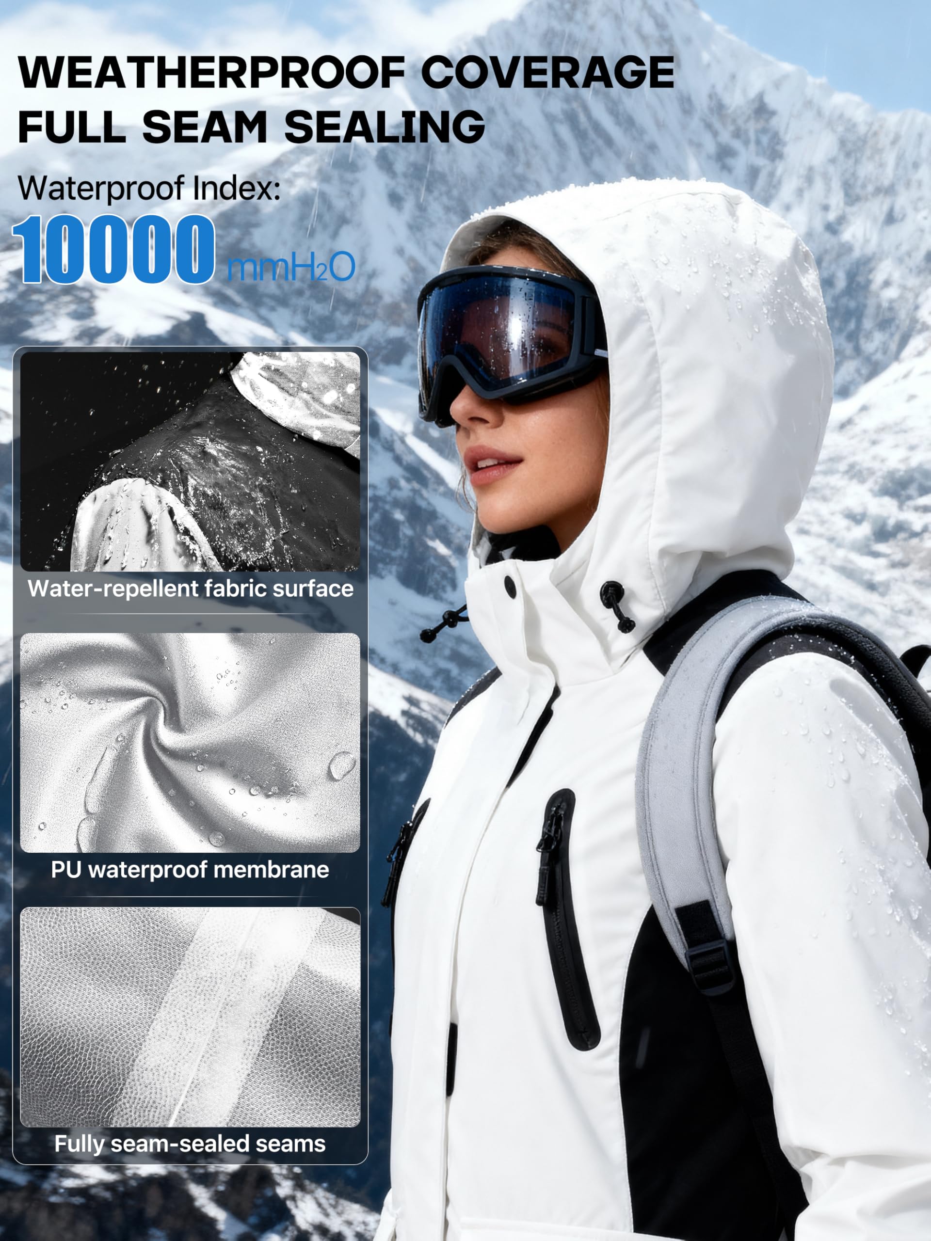 FREE SOLDIER wasserdichte Damen Schneejacke Warm Fleece Gefüttert Winter Regenjacke mit Kapuze Voll verschweißte Nähte