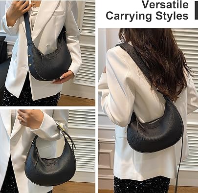 LassZone Leather Crescent Shoulder Bag for Women Crossbody Handbag Saddle Bag Chic Satchel Purse