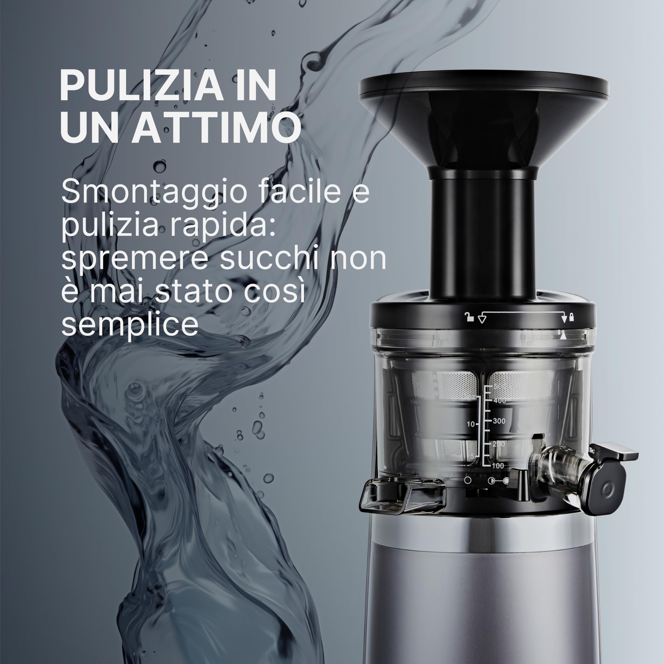 JUILIST Estrattore Di Succo A Freddo 400W - Bocca Larga 65mm, 3 Velocità, Acciaio Inox - Foto 2