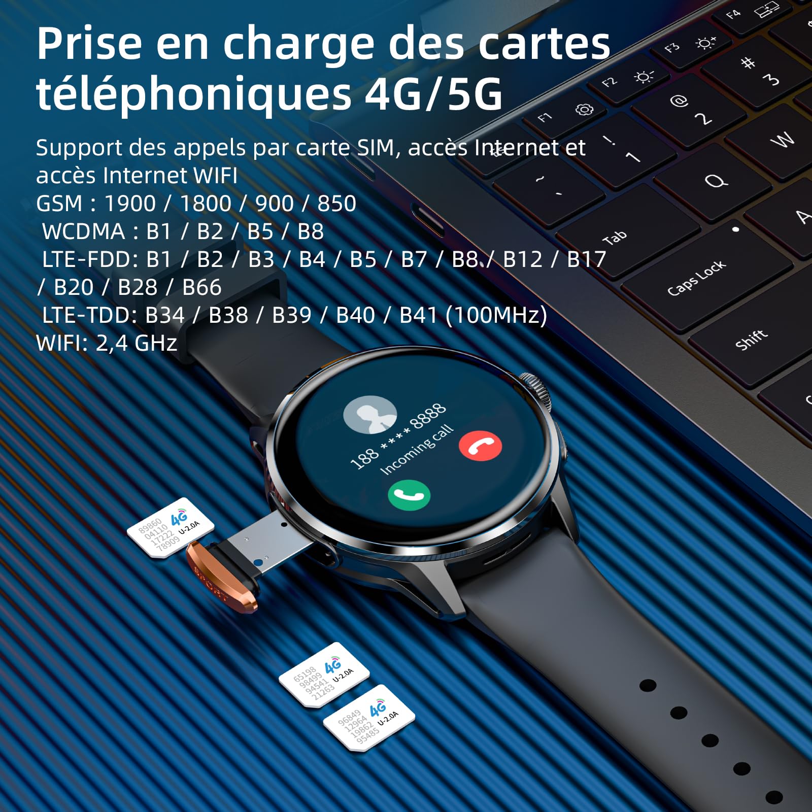 LOKMAT Montre intelligente Android avec carte SIM 4G, 1,6", AMOLED grand écran 3 Go + 32 Go, pour hommes et femmes, avec caméra rotative, WiFi, GPS, tracker d'activité de fitness (noir)