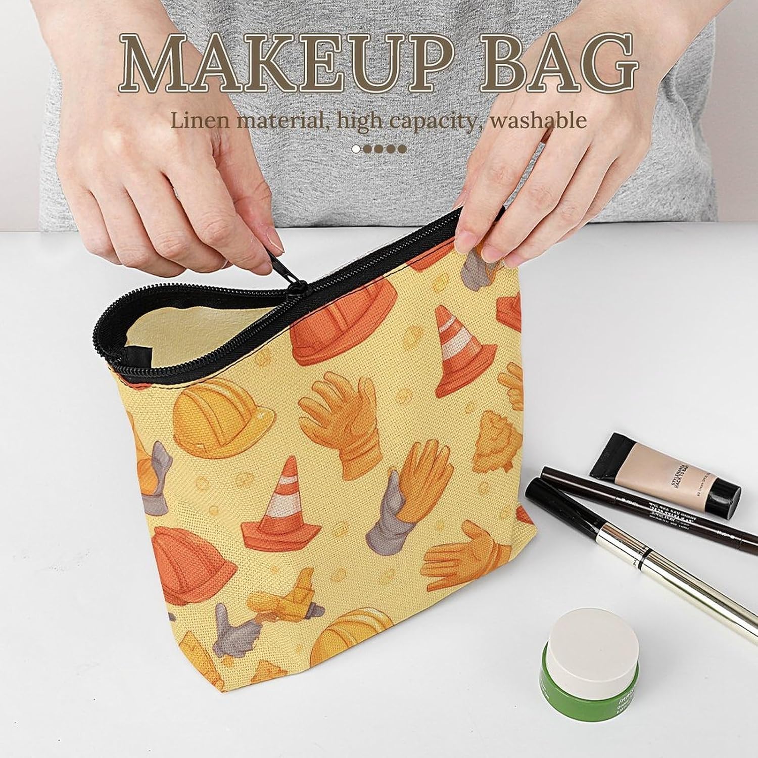 Labor Tools Traffic Cones Hard Hats Small Makeup Bag Cosmetic Pouch image 5