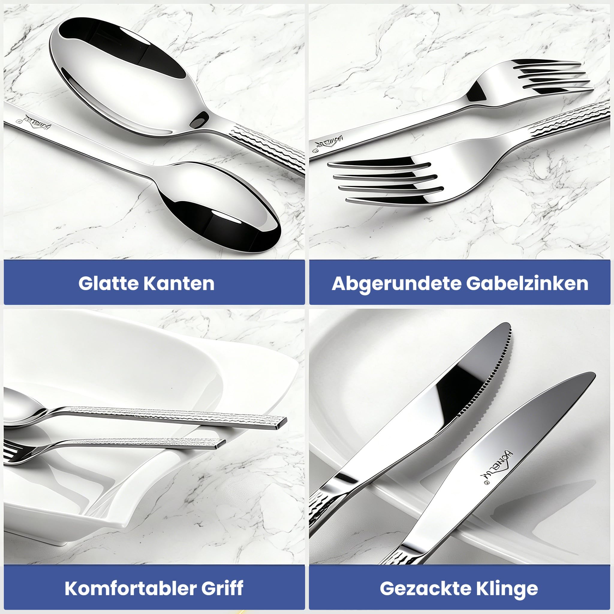 Besteck Set 12 Personen,72-tlg Edelstahl Besteckset,Spiegelpoliert HL-G2202 | Cutlery Set mit Messer Gabel Löffel,Spülmaschinenfest, Mit Besteckkassette, 6-tlg Essbesteck pro Person