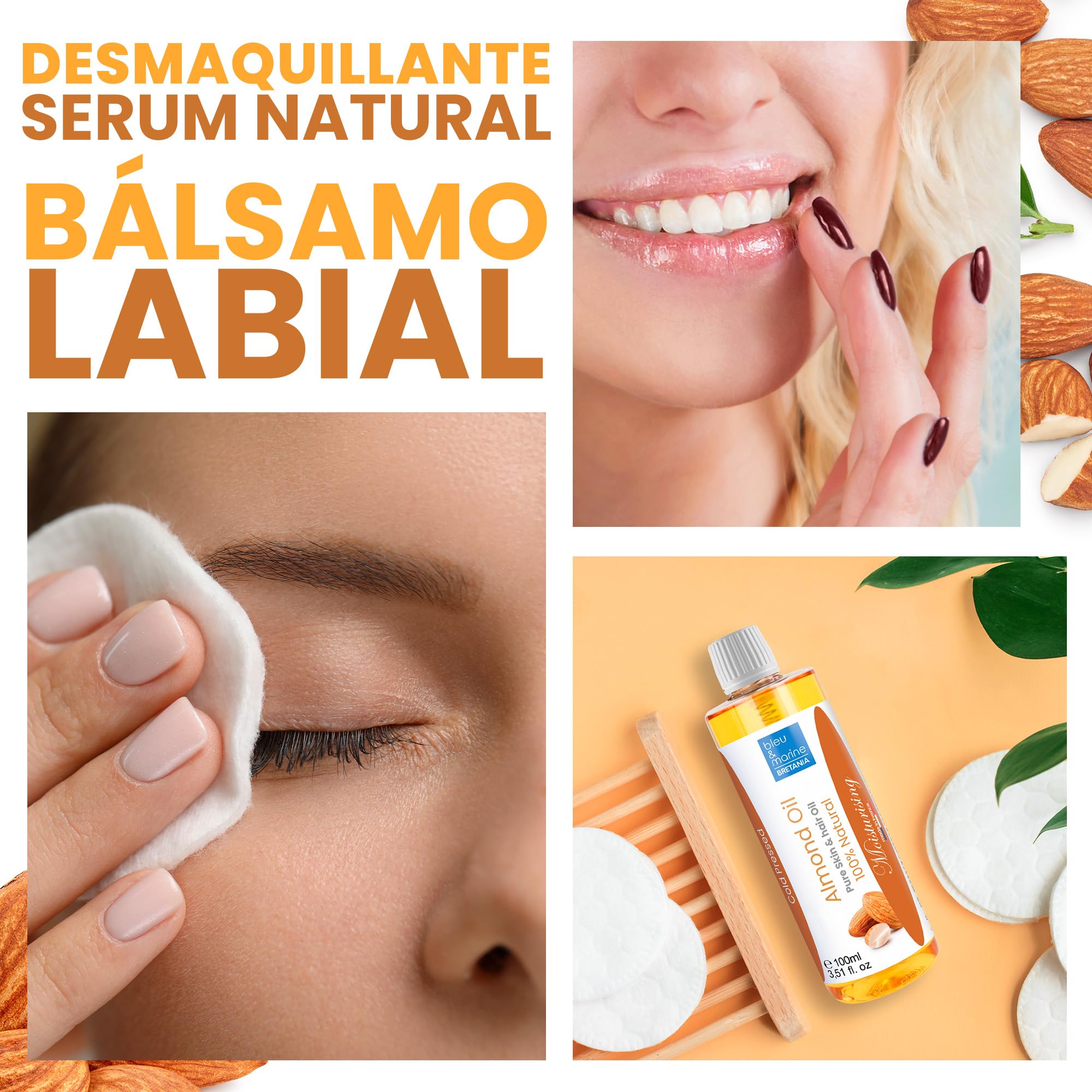 Aceite de Almendras, 100% Puro y Natural, Almendras Dulces, Aceite Corporal Hidratante, Estrias, Embarazo, Hidratante Pelo, Bebe, Antiestrias, Reafirmante Senos, 1000 ml