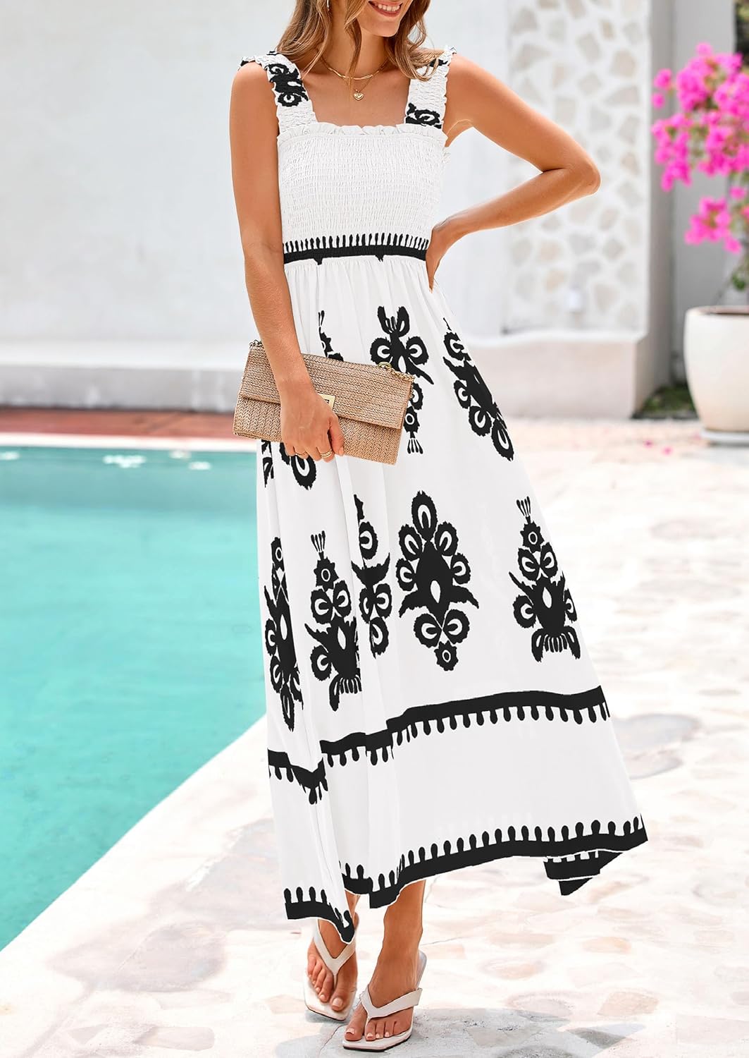 PRETTYGARDEN Womens Summer Boho Maxi Dress 2026 Casual Sleeveless Square Neck Floral Aline Smocked Beach Dresses with Pockets - Image 3