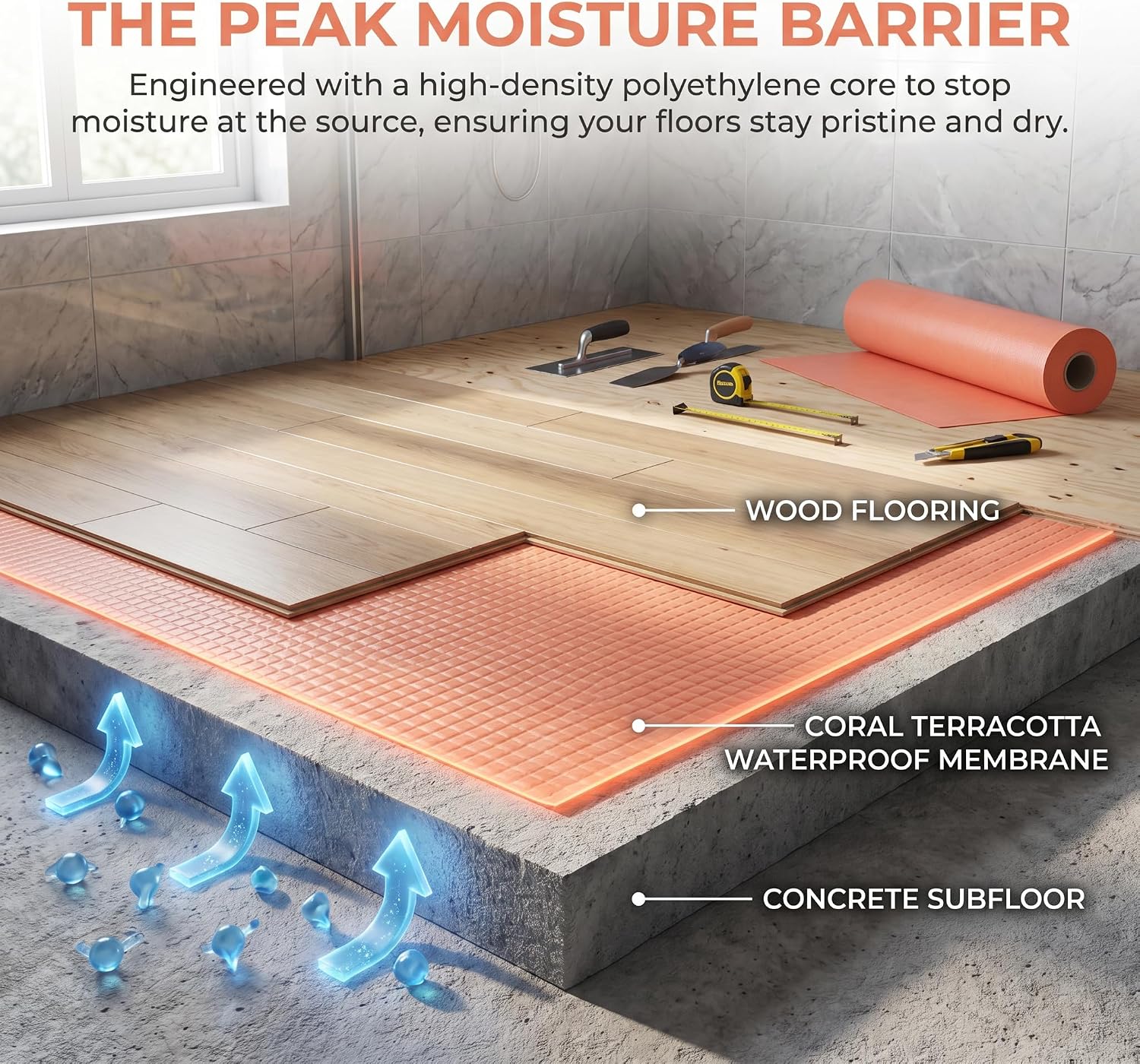 Waterproof Membrane for Shower 4 ft x 90 ft | 20Mils Thickness Waterproofing Membrane | Ideal for Shower, Tile Flooring, Sauna Bathroom Walls, Tile Underlayment