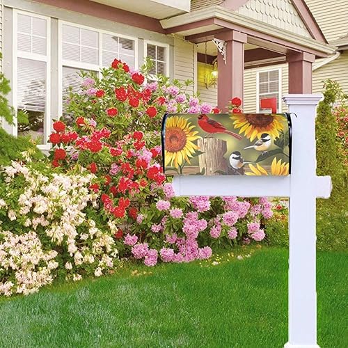 Miniatura 6 de Perinsto Cubiertas magnéticas impermeables para buzón de girasoles rústicos, diseño floral, pájaros cardenales, para decoración del hogar, jardín,