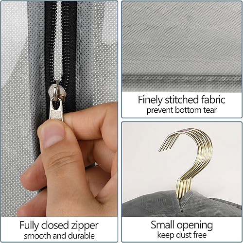 Miniatura 5 de Paquete de 3 bolsas de ropa de 40 pulgadas para colgar ropa, fundas transparentes a prueba de polillas con refuerzos de 4 pulgadas para