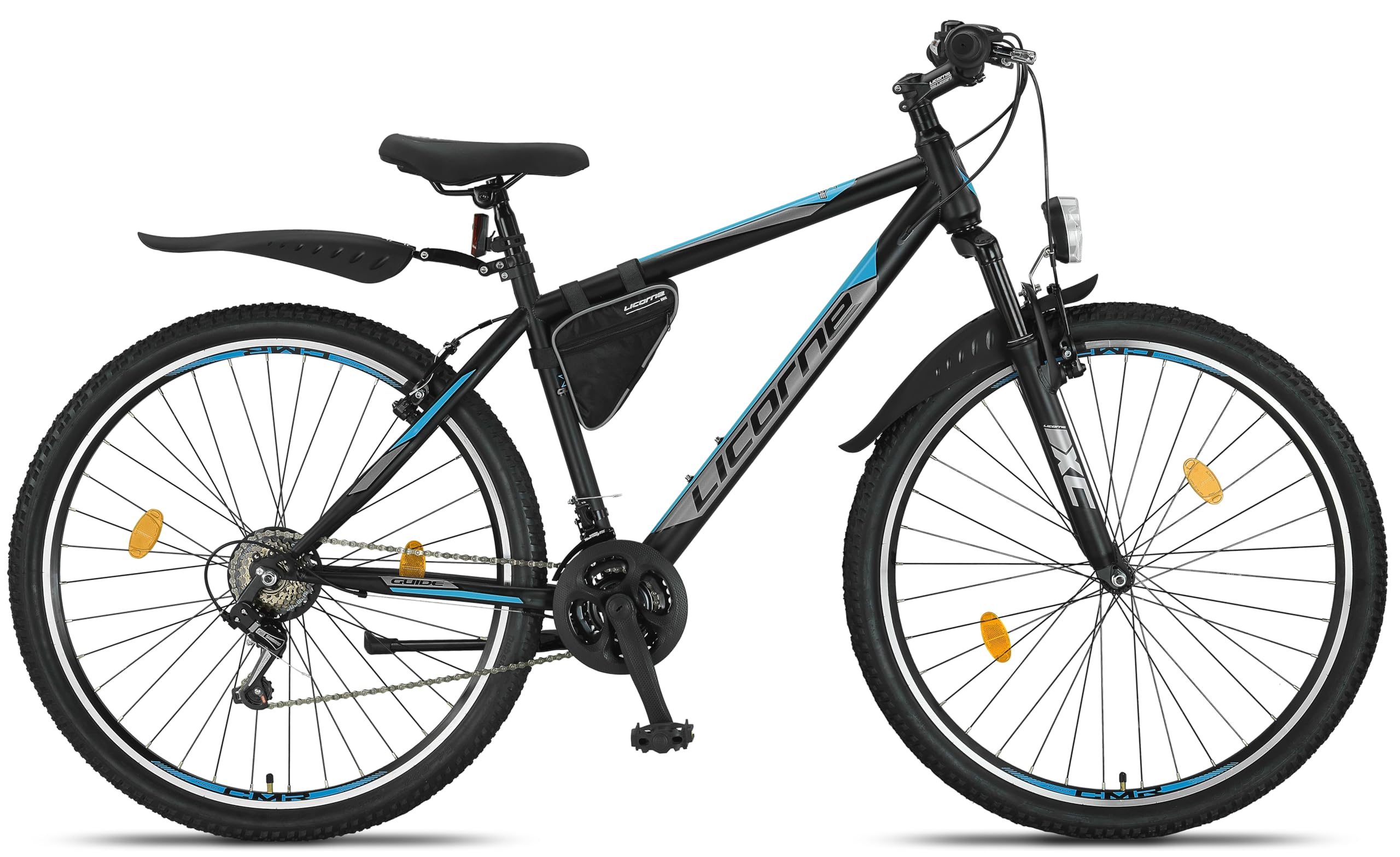 Licorne Bike Guide Premium Mountain Bike 29 pollici – Forcella ammortizzata MTB con freni a disco – Qualità tedesca – Per ragazzi e adulti (nero/blu)