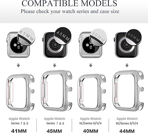 Miniatura 5 de Bling Cases - Fundas compatibles con Apple Watch de 1.575 pulgadas SESeries 6, 5, 4, funda protectora de metal inoxidable con diamantes de imitación