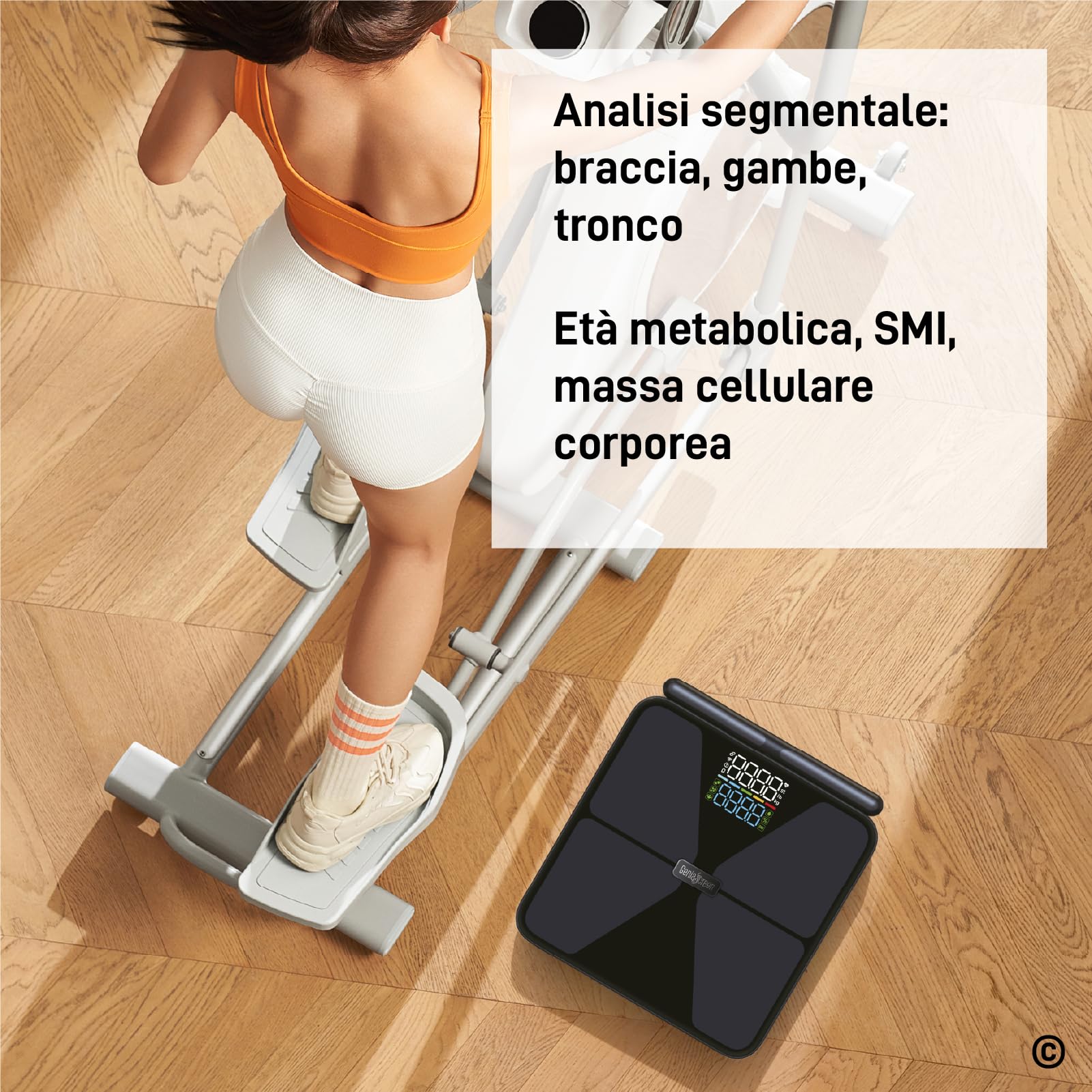 Bilancia Impedenziometrica Smart Wi-Fi Pesapersone Digitale Ricaricabile 56 Misurazioni Vetro Temperato 32x30cm Portata 180Kg GeniaScreen SmartCore Display LED - Massa Muscolare Grasso BMI Bluetooth