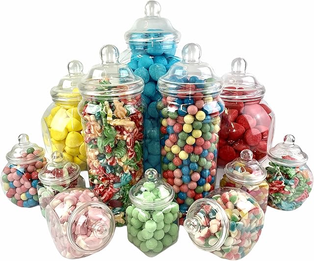 TOP STAR 12 Empty Jars Vintage Victorian Pick & Mix Sweet Shop Candy Buffet Kit Party Pack