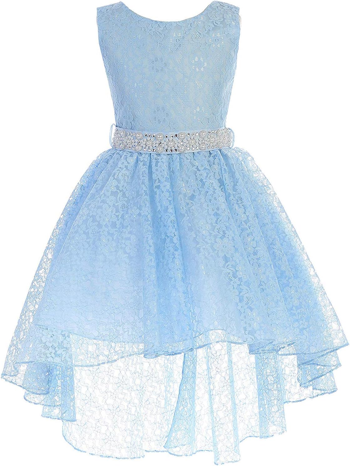 iGirlDress High Low Lace Dress with Rhinestones Belt Pageant Flower Girl Dress Size 2-20