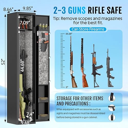 Miniatura 3 de KAER Caja fuerte para armas 2-3 para rifles y pistolas, gabinete para escopetas, acceso rápido, cajas fuertes largas para rifle con estante