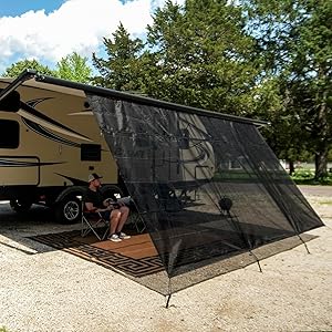 NAIMORUI RV Awning Shade Screen with Zipper, 9'X15'3" RV Awning Front Shade Screen, Black Mesh UV Blocker Sunshade Complete Kits for RV Camper Motorhome Trailer, Black