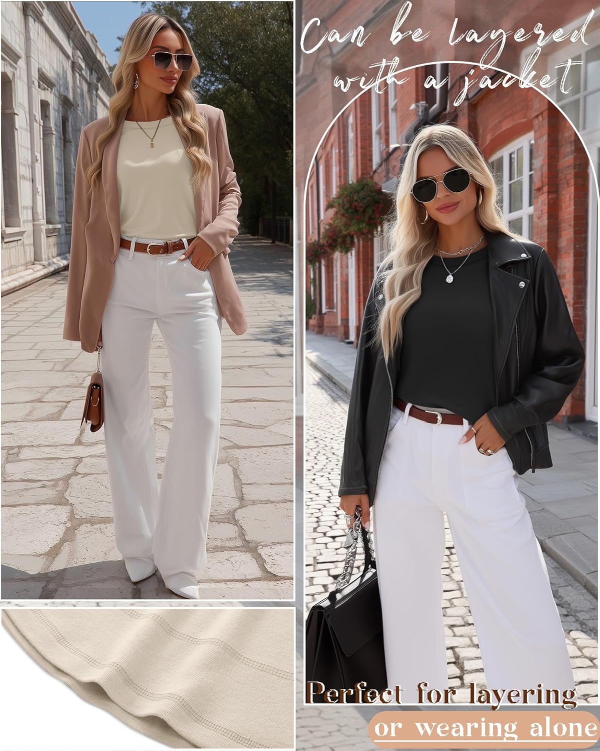 Riyiper 2 Pack Women's Crew Neck Sweatshirts, Cotton Long Sleeve Casual Shirts Loose Fit Tunic Tops Plain Basic Pullover Tees - Image 2