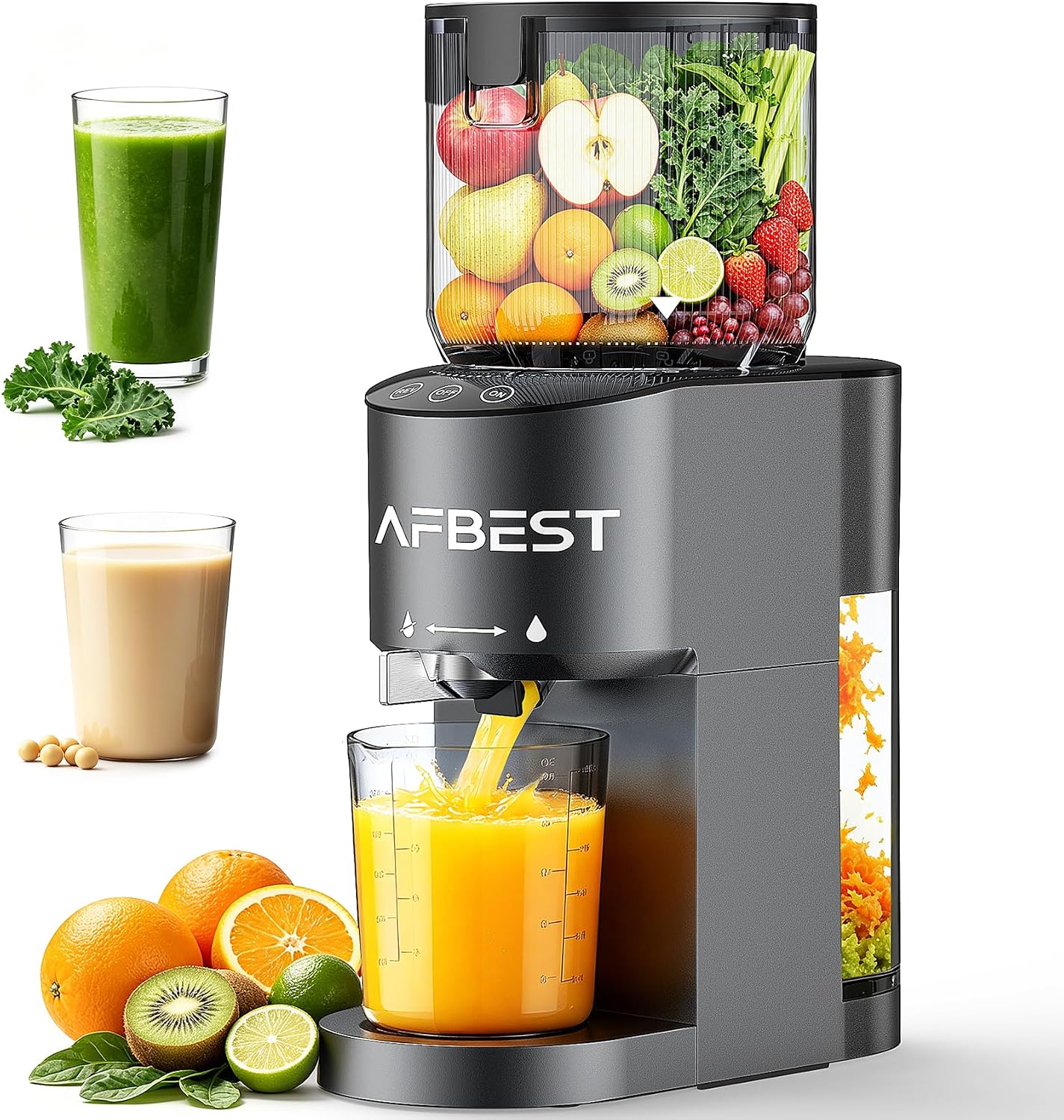 Juicer Machines with 5.8" Large Chute, 2-in-1 Cold Press Juicer for Whole Vegetables Fruits Making Nut Milk, 100oz Capacity Masticating juicer for Daily Wellness, Easy to Clean, Premium Gray