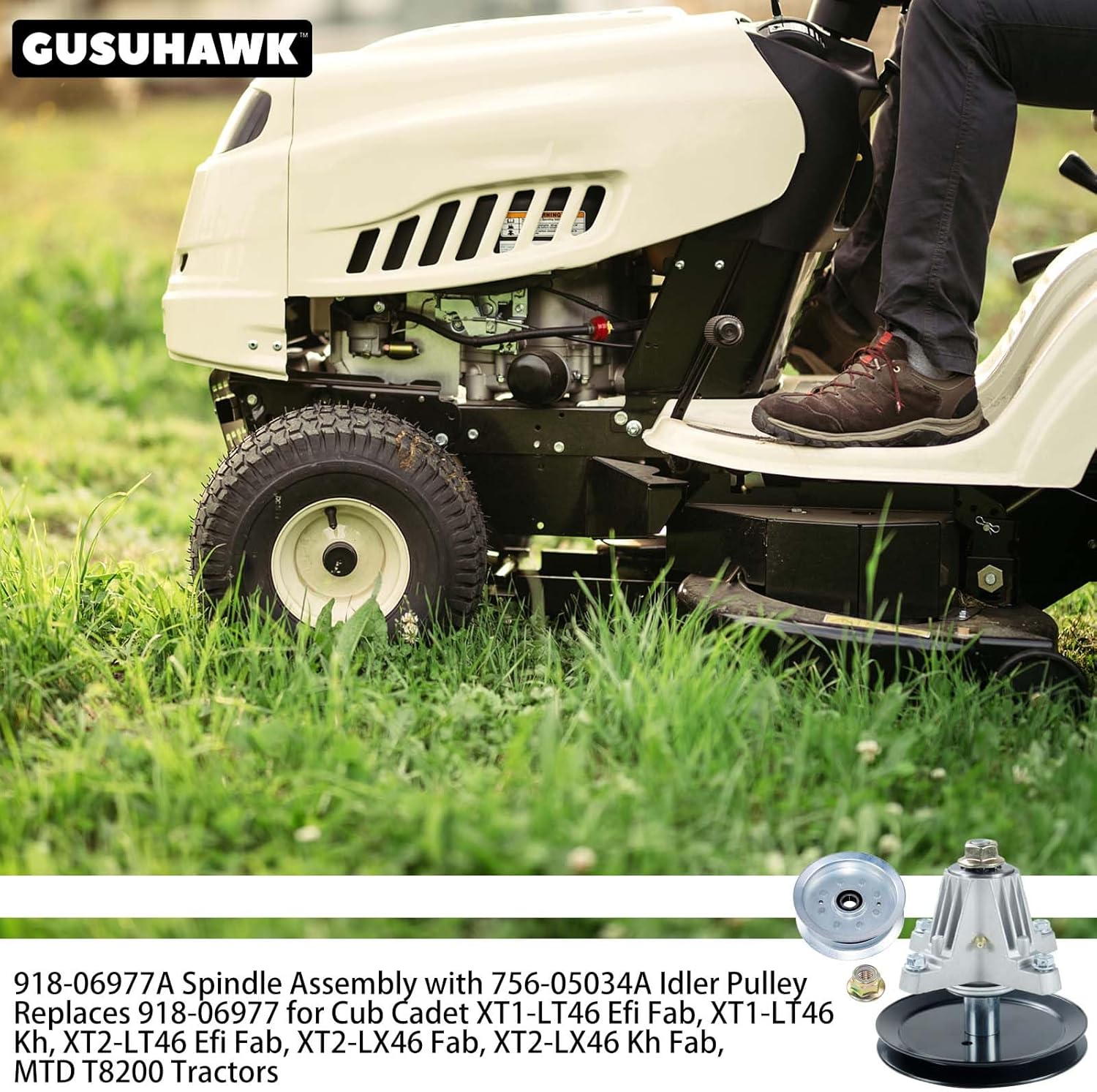 918-06977A Spindle Assembly with 756-05034A Idler Pulley Replaces 918-06977 for Cub Cadet XT1-LT46 Efi Fab, XT1-LT46 Kh, XT2-LT46 Efi Fab, XT2-LX46 Fab, Craftsman T8200 Lawn Tractors