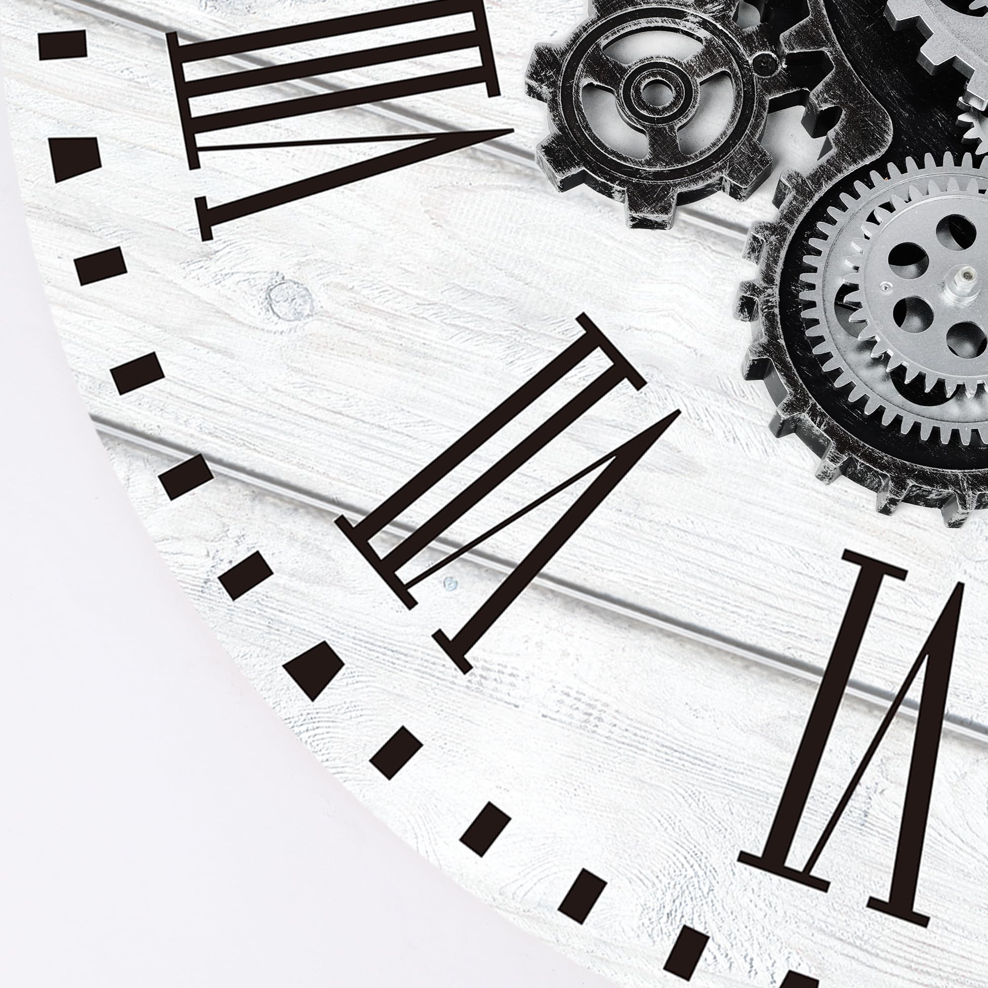 Horloge Murale Engrenages Mobiles Geante 57cm Industrielle Bois Vintage Blanc Pendule Murale Steampunk Chiffres Romains