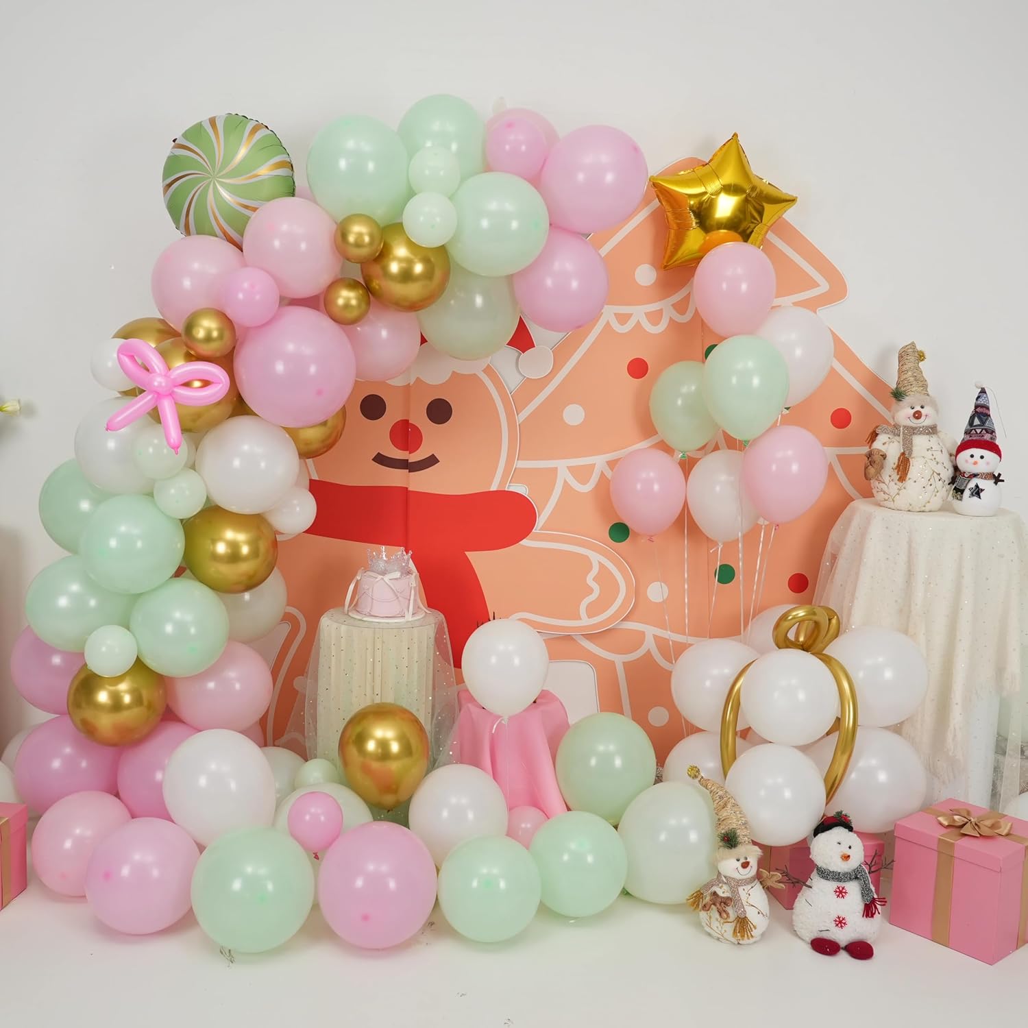 Pastel Balloon Arch Garland Kit, Macaron Pink Green White Gold Latex Party Balloons Pastel Color Easter Balloon for Easter Spring Wedding Graduation Baby Shower Birthday Party Decorations