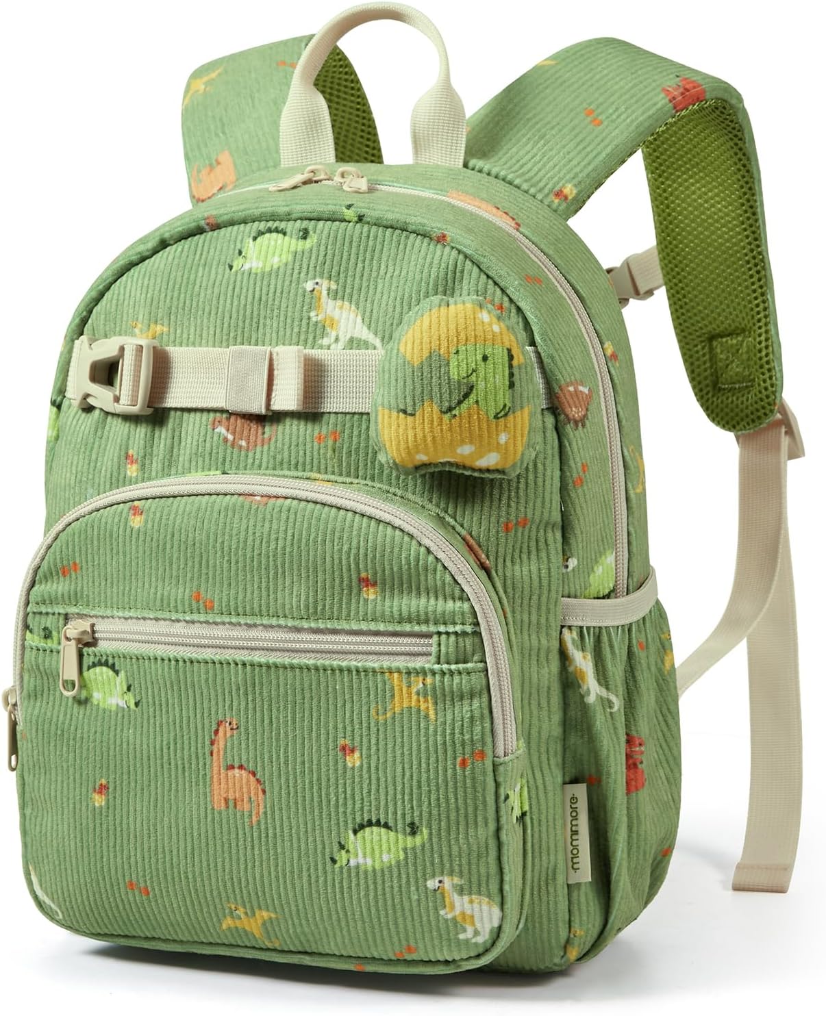 mommore Toddler Backpack for Boys 2-4, Corduroy Kids Backpack, 13" H Preschool Kindergarten Daycare School Bag Dinosaur Bookbag